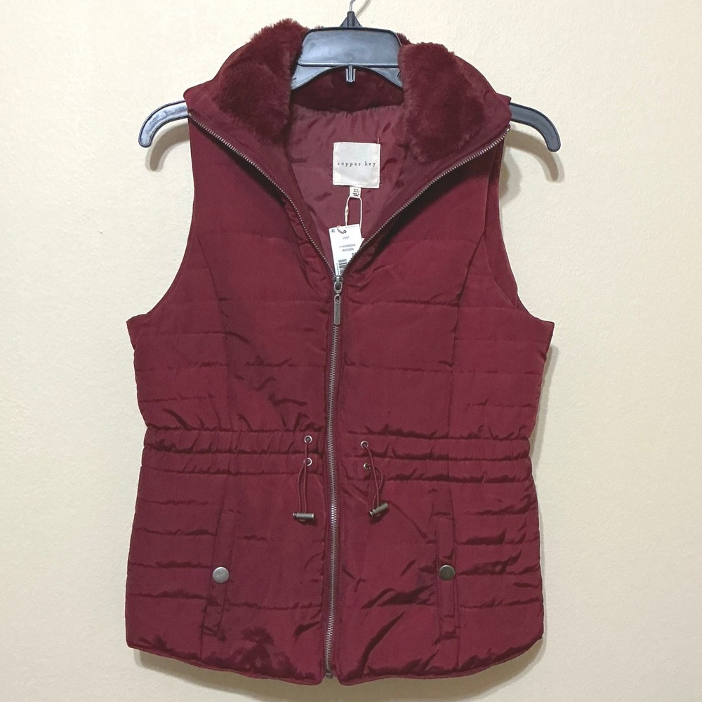 Copper Key‎ Girls XL Puffer Vest Faux Fur Collar Maroon Red Winter